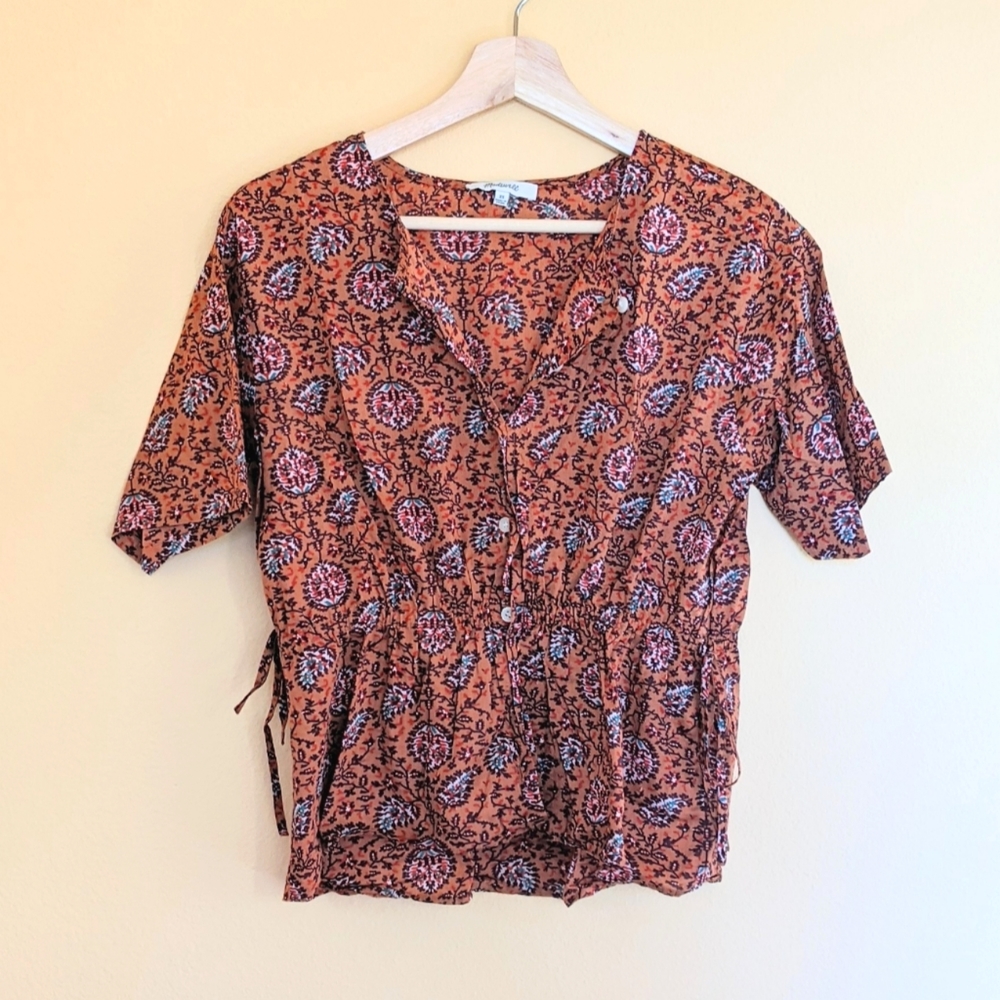 Madewell Paisley Drawstring Button Up Blouse